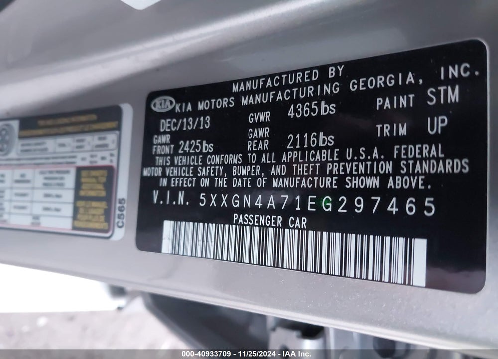 2014 KIA OPTIMA VIN: 5XXGN4A71EG297465