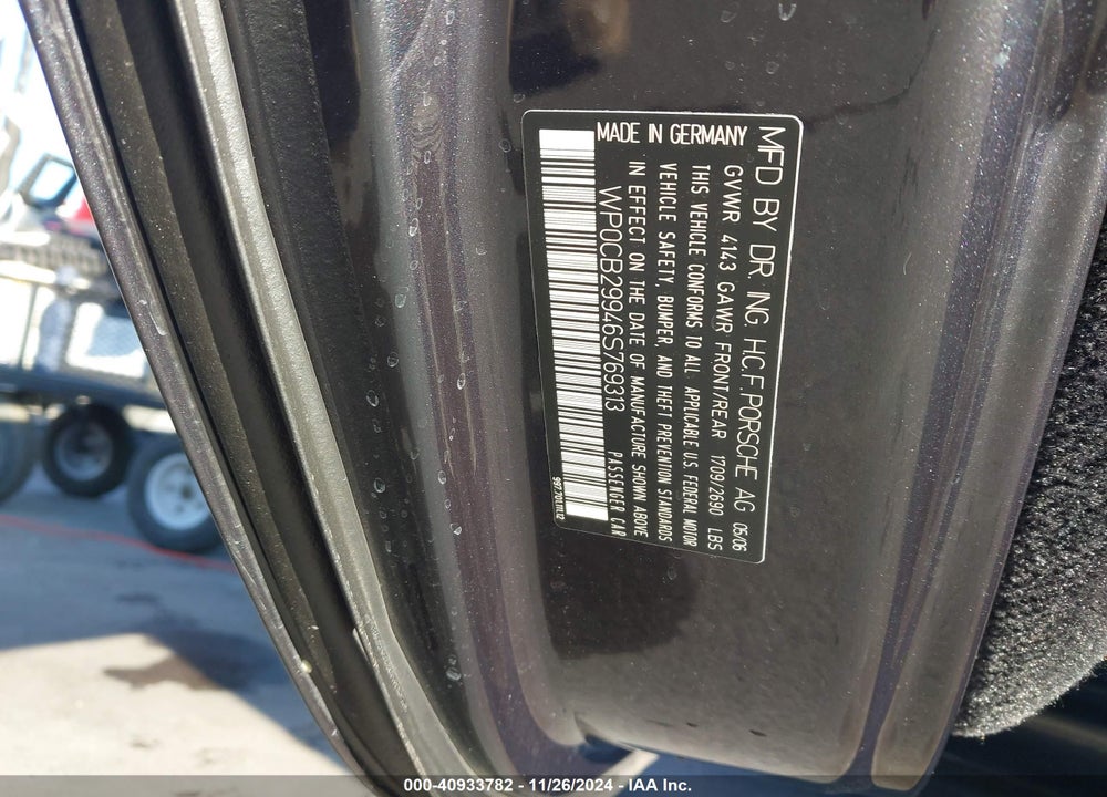 2006 PORSCHE 911 VIN: WP0CB29946S769313