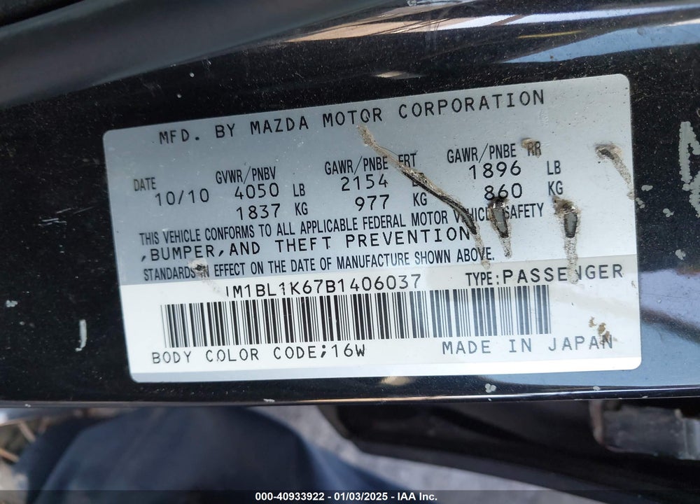 2011 MAZDA 3 S SPORT VIN: JM1BL1K67B1406037
