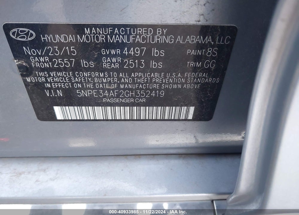 2016 HYUNDAI SONATA LIMITED VIN: 5NPE34AF2GH352419
