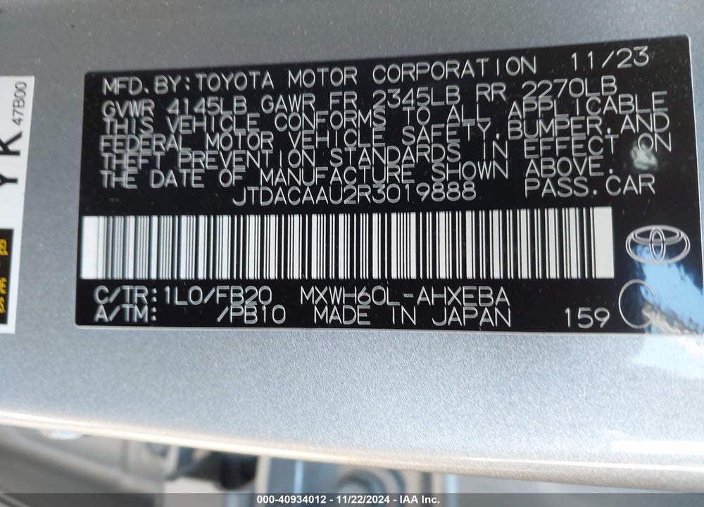 2024 TOYOTA PRIUS LE VIN: JTDACAAU2R3019888