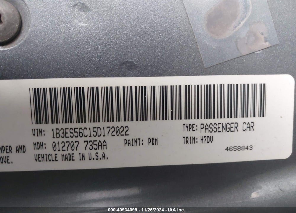2005 DODGE NEON SXT VIN: 1B3ES56C15D172022