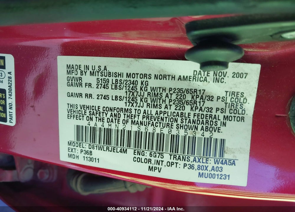 2008 MITSUBISHI ENDEAVOR LS VIN: 4A4MN21S68E035342