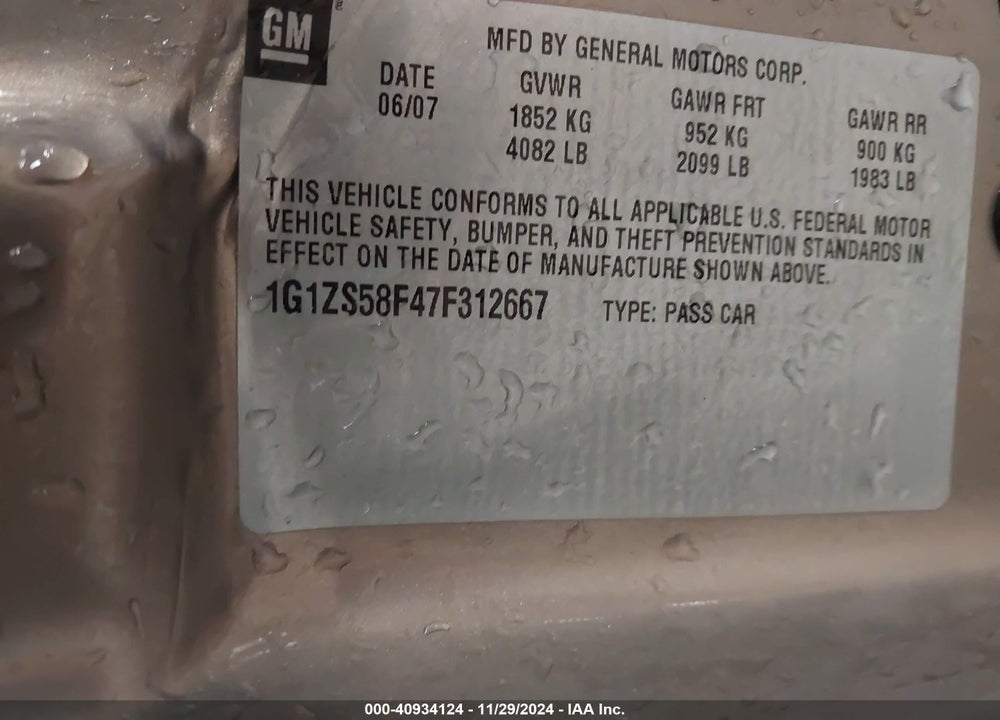 2007 CHEVROLET MALIBU LS VIN: 1G1ZS58F47F312667