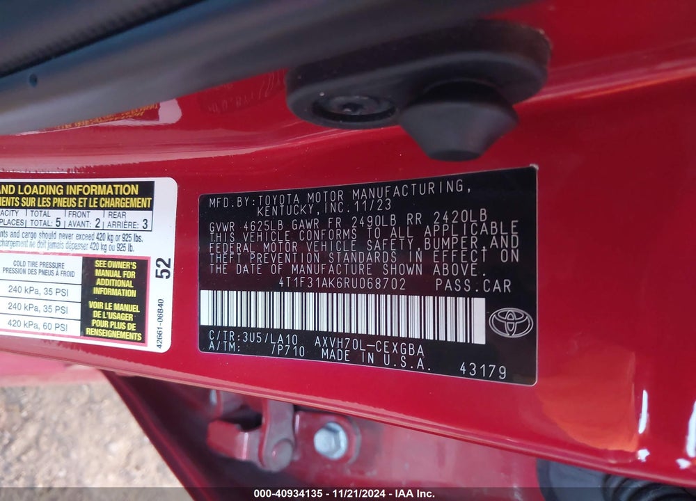 2024 TOYOTA CAMRY HYBRID VIN: 4T1F31AK6RU068702