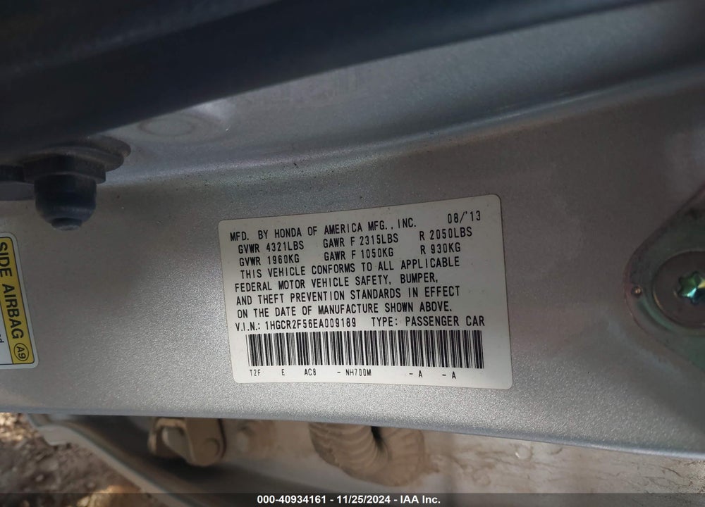 2014 HONDA ACCORD SPORT VIN: 1HGCR2F56EA009189
