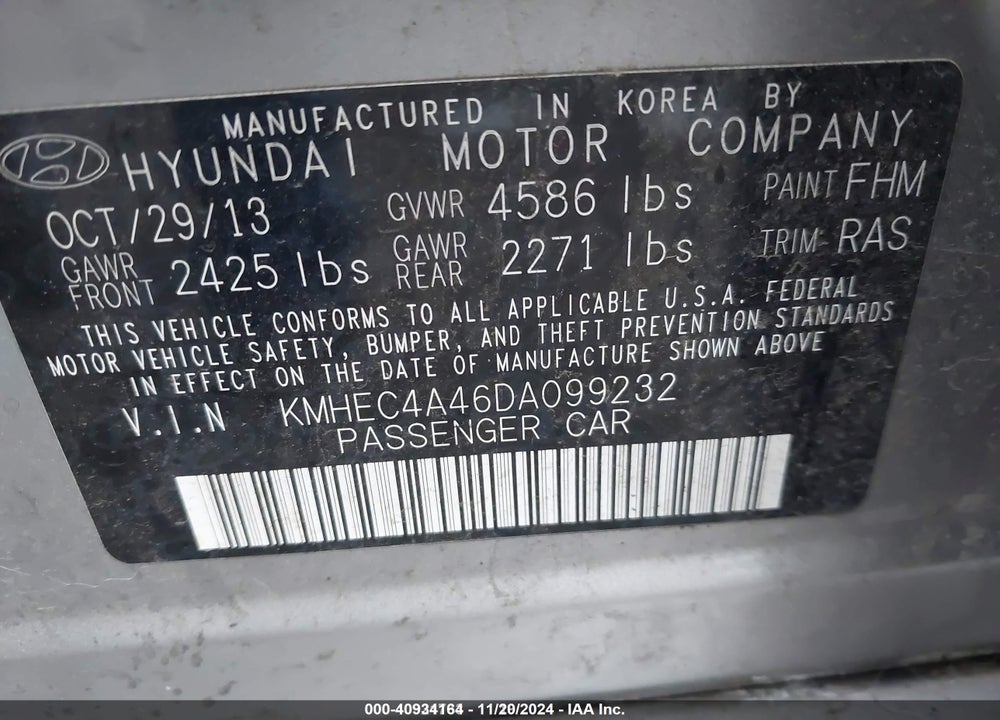 2013 HYUNDAI SONATA HYBRID VIN: KMHEC4A46DA099232