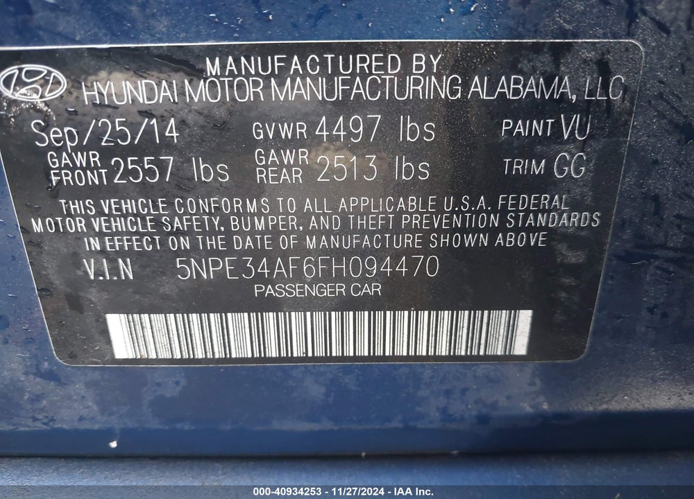 2015 HYUNDAI SONATA VIN: 5NPE34AF6FH094470