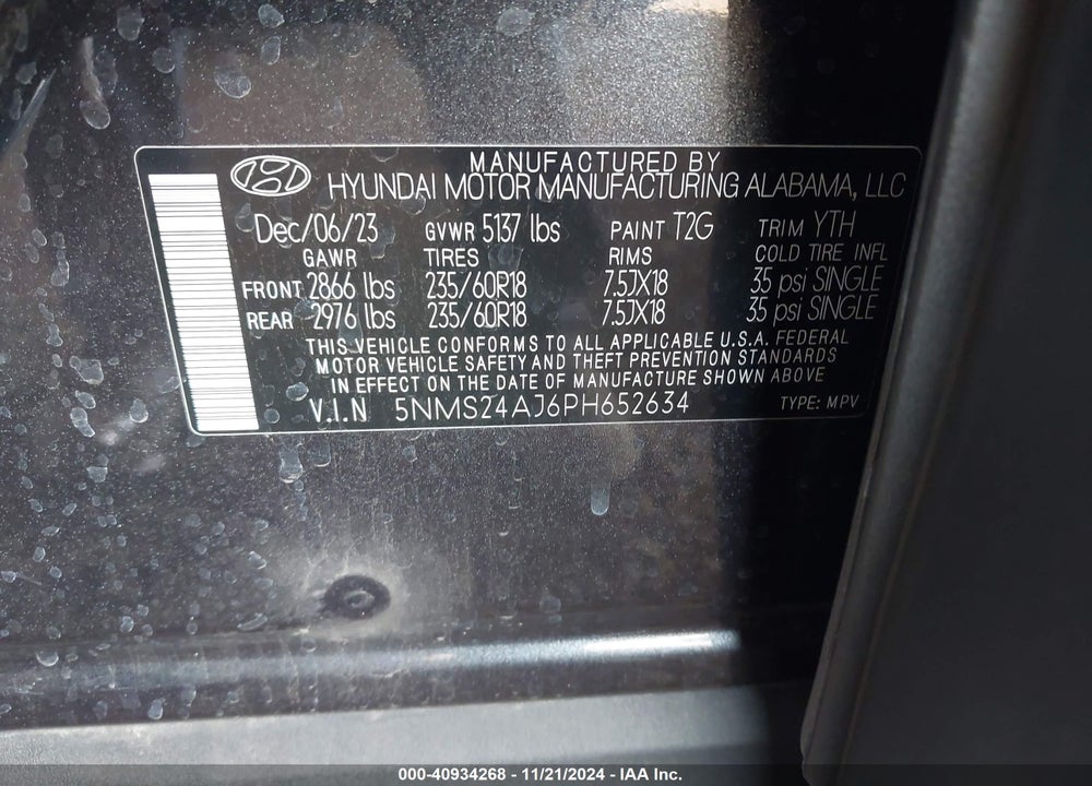 2023 HYUNDAI SANTA FE SEL VIN: 5NMS24AJ6PH652634
