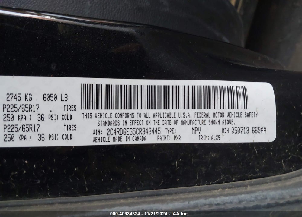 2012 DODGE GRAND CARAVAN R/T VIN: 2C4RDGEG5CR348445
