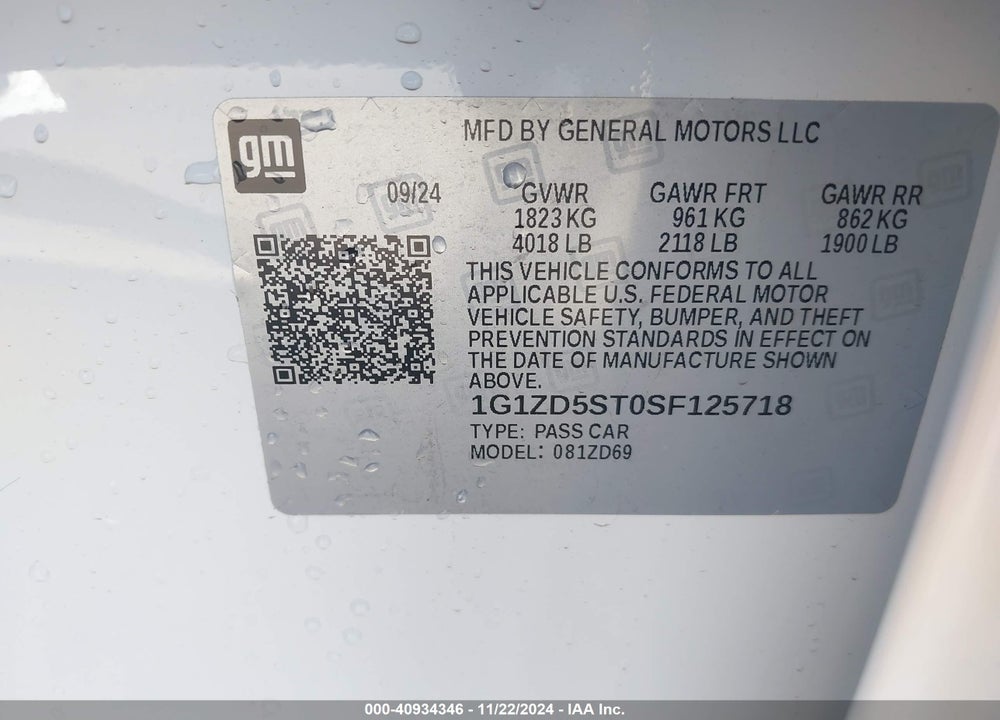 2025 CHEVROLET MALIBU FWD 1LT VIN: 1G1ZD5ST0SF125718