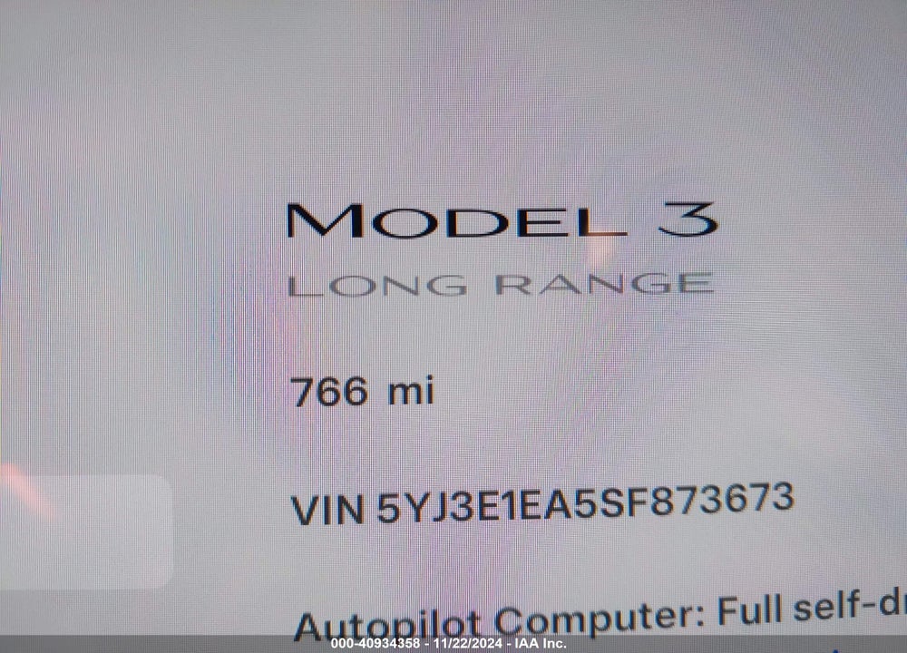 2025 TESLA MODEL 3 LONG RANGE REAR-WHEEL DRIVE VIN: 5YJ3E1EA5SF873673