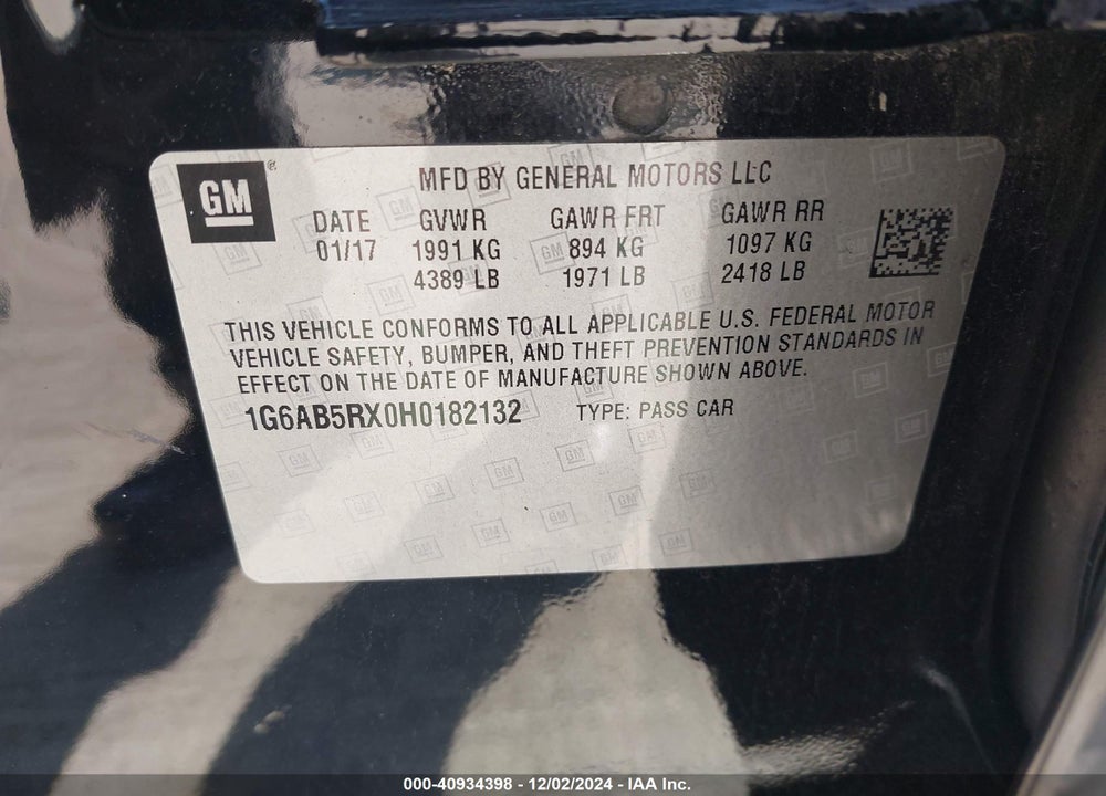 2017 CADILLAC ATS LUXURY VIN: 1G6AB5RX0H0182132