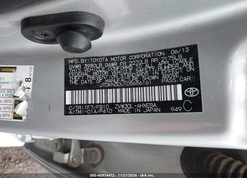 2013 TOYOTA PRIUS TWO VIN: JTDKN3DU1D5656161