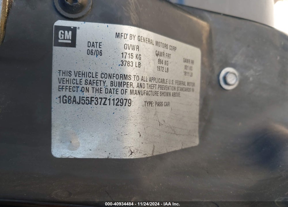 2007 SATURN ION 2 VIN: 1G8AJ55F37Z112979