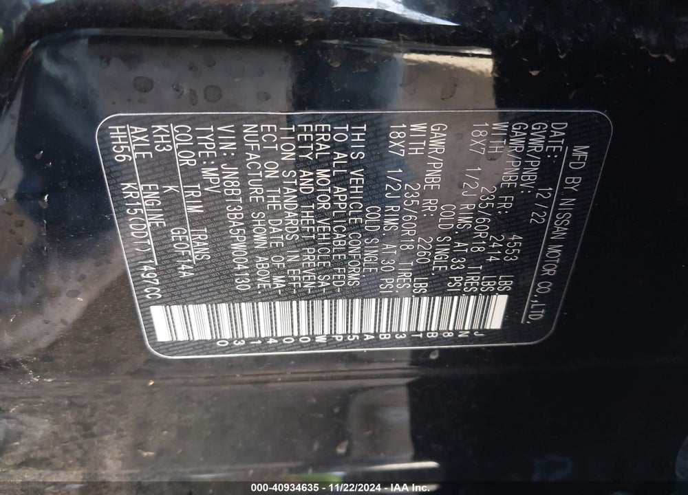 2023 NISSAN ROGUE SV FWD VIN: JN8BT3BA5PW004130