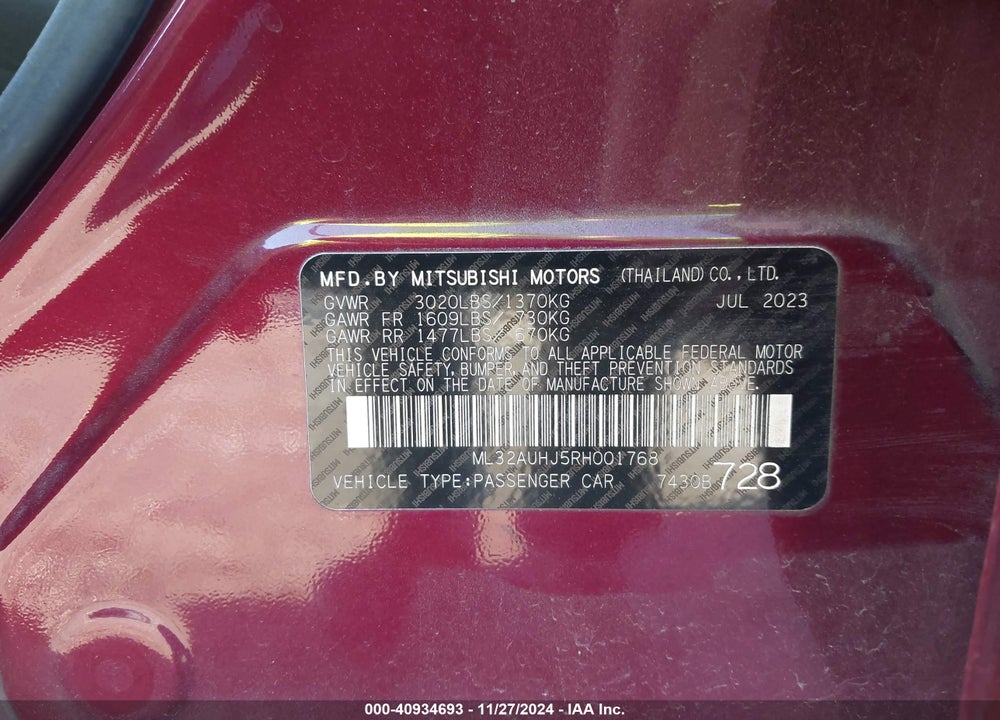 2024 MITSUBISHI MIRAGE ES VIN: ML32AUHJ5RH001768