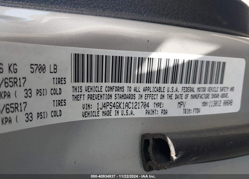 2010 JEEP GRAND CHEROKEE LAREDO VIN: 1J4PS4GK1AC121704
