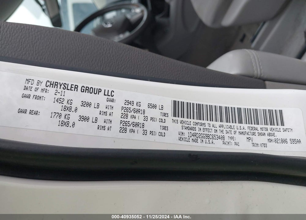 2011 DODGE DURANGO EXPRESS VIN: 1D4RD2GG9BC653408