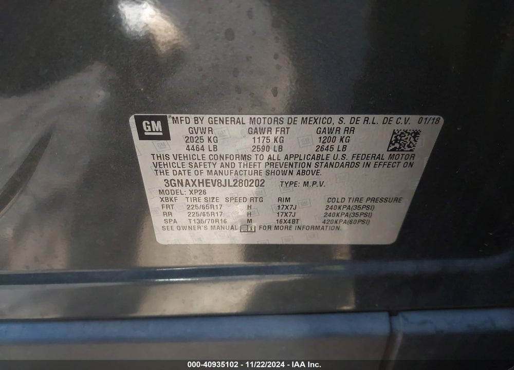 2018 CHEVROLET EQUINOX LS VIN: 3GNAXHEV8JL280202