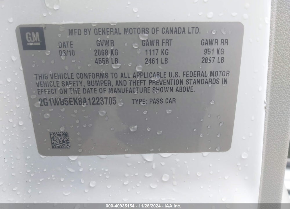 2010 CHEVROLET IMPALA LT VIN: 2G1WB5EK8A1223705