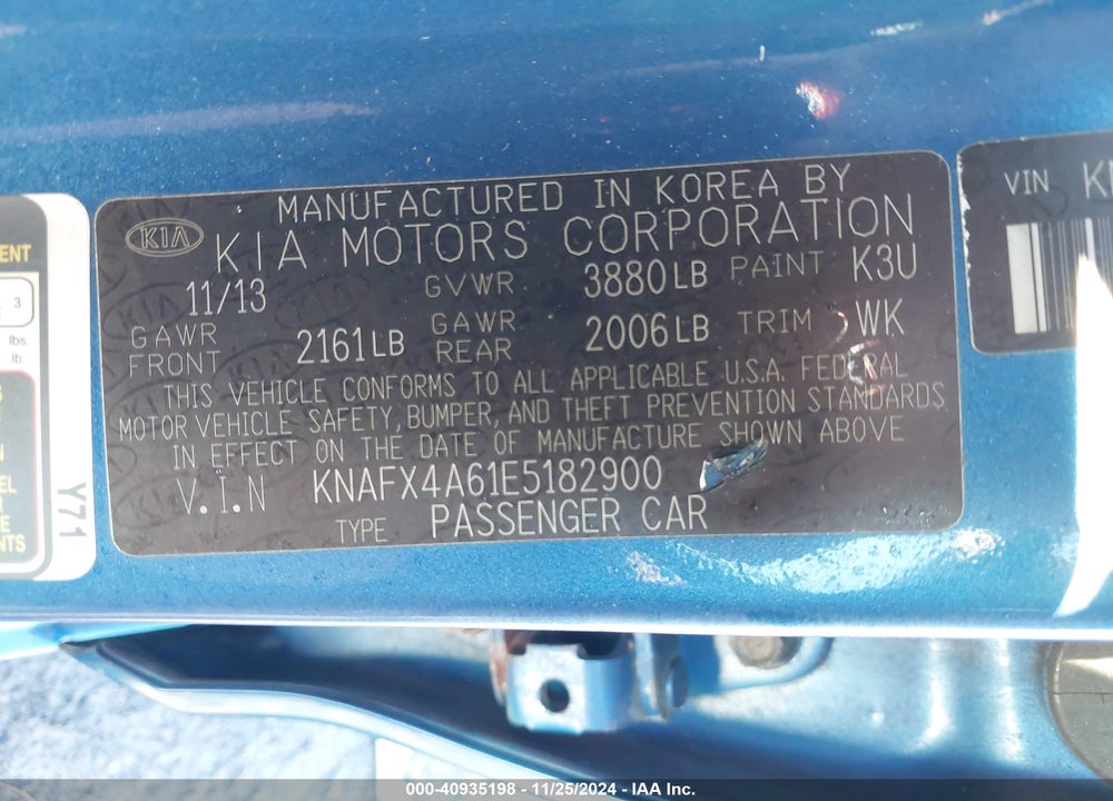 2014 KIA FORTE LX VIN: KNAFX4A61E5182900