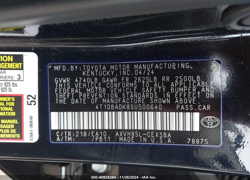 2025 TOYOTA CAMRY SE VIN: 4T1DBADK8SU500640