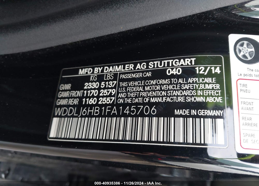 2015 MERCEDES-BENZ CLS 400 4MATIC VIN: WDDLJ6HB1FA145706