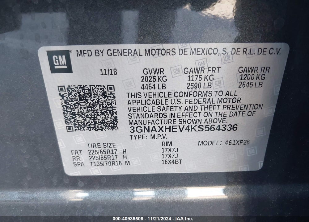 2019 CHEVROLET EQUINOX LS VIN: 3GNAXHEV4KS564336