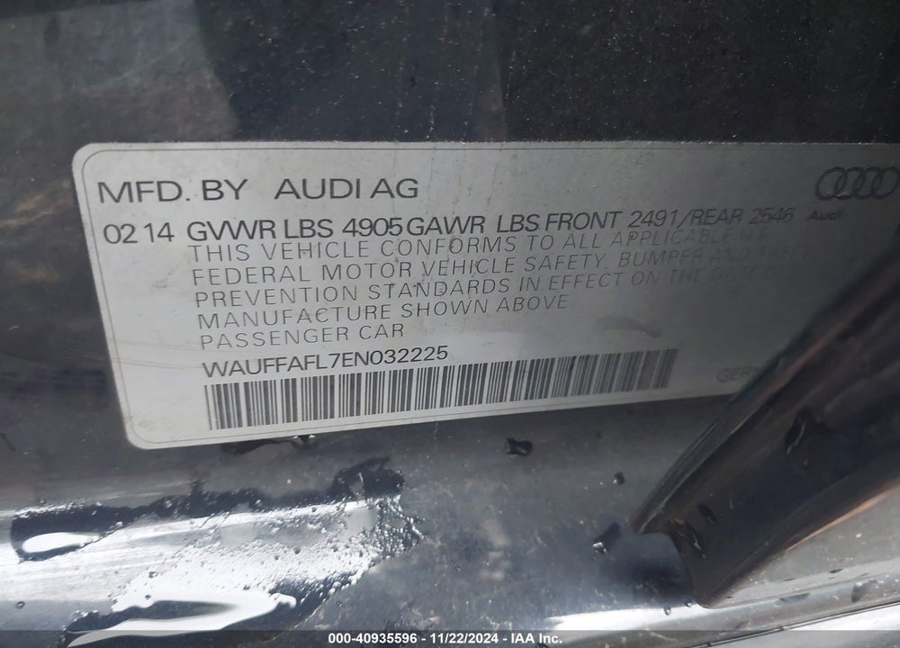 2014 AUDI A4 2.0T PREMIUM VIN: WAUFFAFL7EN032225