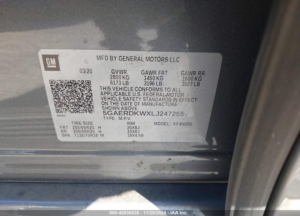 2020 BUICK ENCLAVE FWD AVENIR VIN: 5GAERDKWXLJ247255