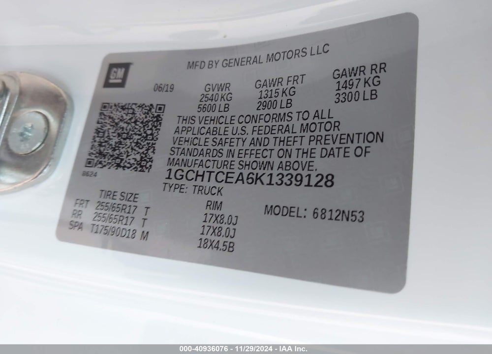 2019 CHEVROLET COLORADO LT VIN: 1GCHTCEA6K1339128