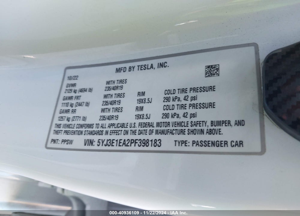 2023 TESLA MODEL 3 REAR-WHEEL DRIVE VIN: 5YJ3E1EA2PF398183