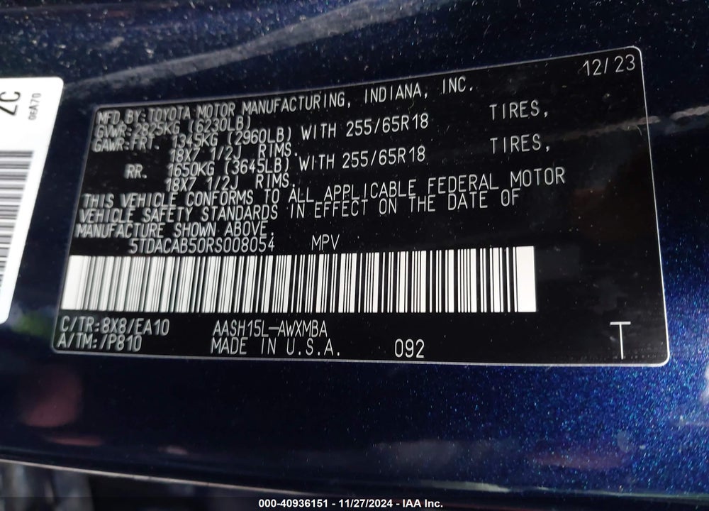 2024 TOYOTA GRAND HIGHLANDER HYBRID XLE VIN: 5TDACAB50RS008054