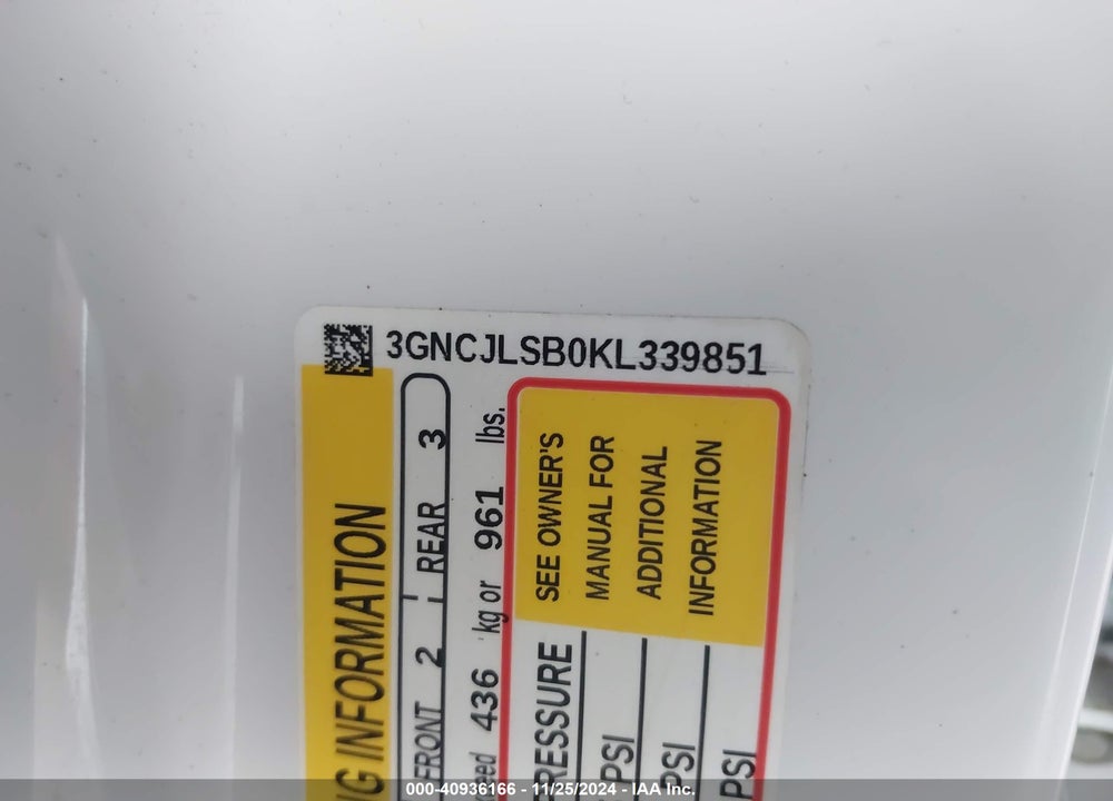 2019 CHEVROLET TRAX LT VIN: 3GNCJLSB0KL339851