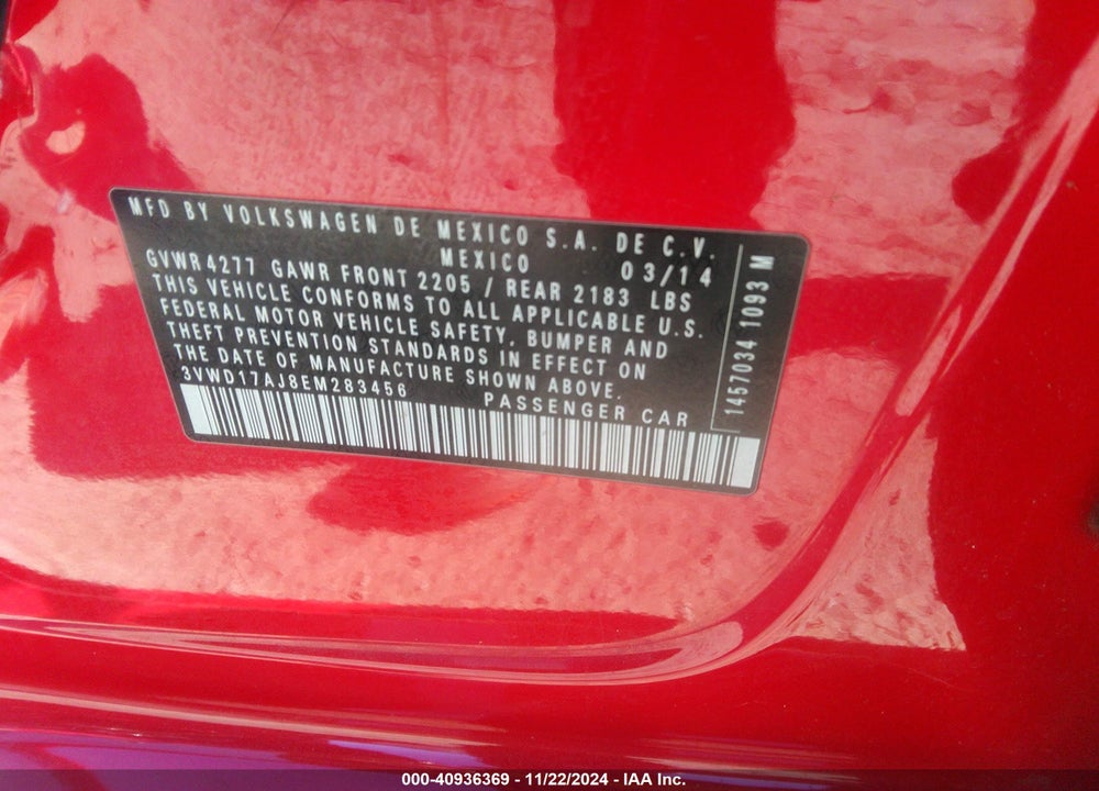 2014 VOLKSWAGEN JETTA 1.8T SE VIN: 3VWD17AJ8EM283456