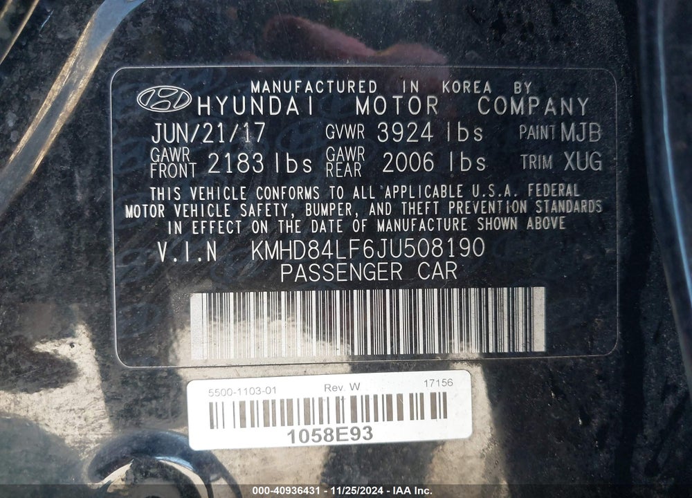 2018 HYUNDAI ELANTRA VALUE EDITION VIN: KMHD84LF6JU508190