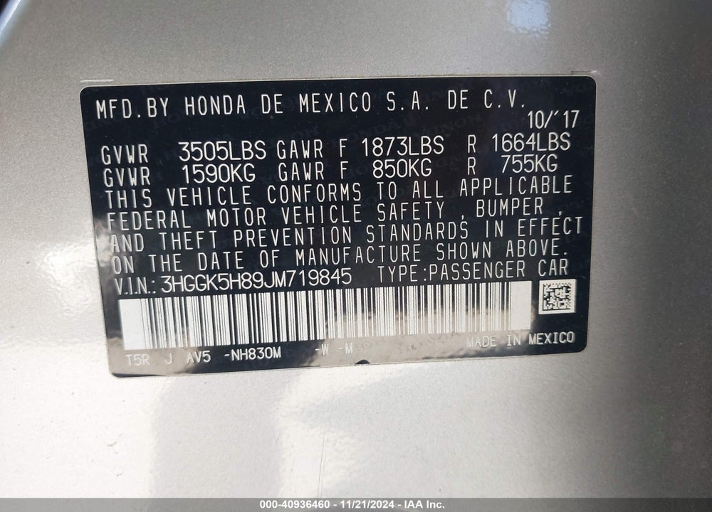 2018 HONDA FIT EX VIN: 3HGGK5H89JM719845