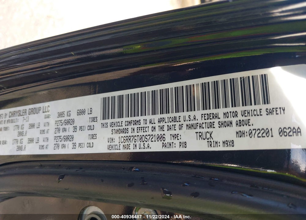 2013 RAM 1500 BIG HORN VIN: 1C6RR7GT0DS721006