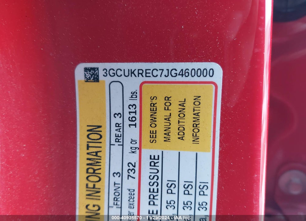 2018 CHEVROLET SILVERADO VIN: 3GCUKREC7JG460000