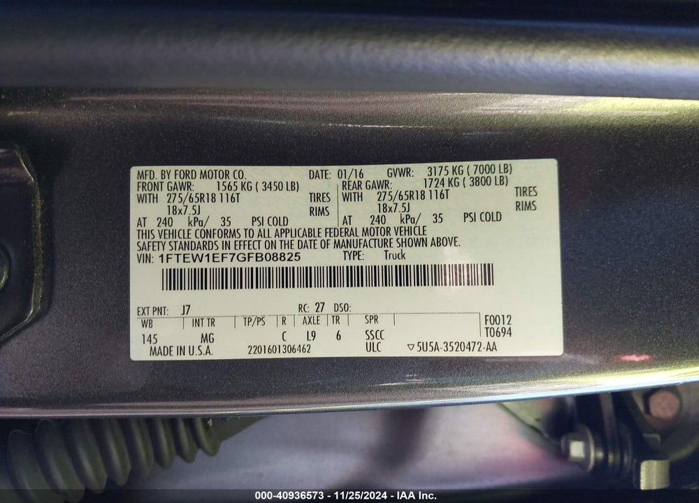 2016 FORD F-150 XLT VIN: 1FTEW1EF7GFB08825