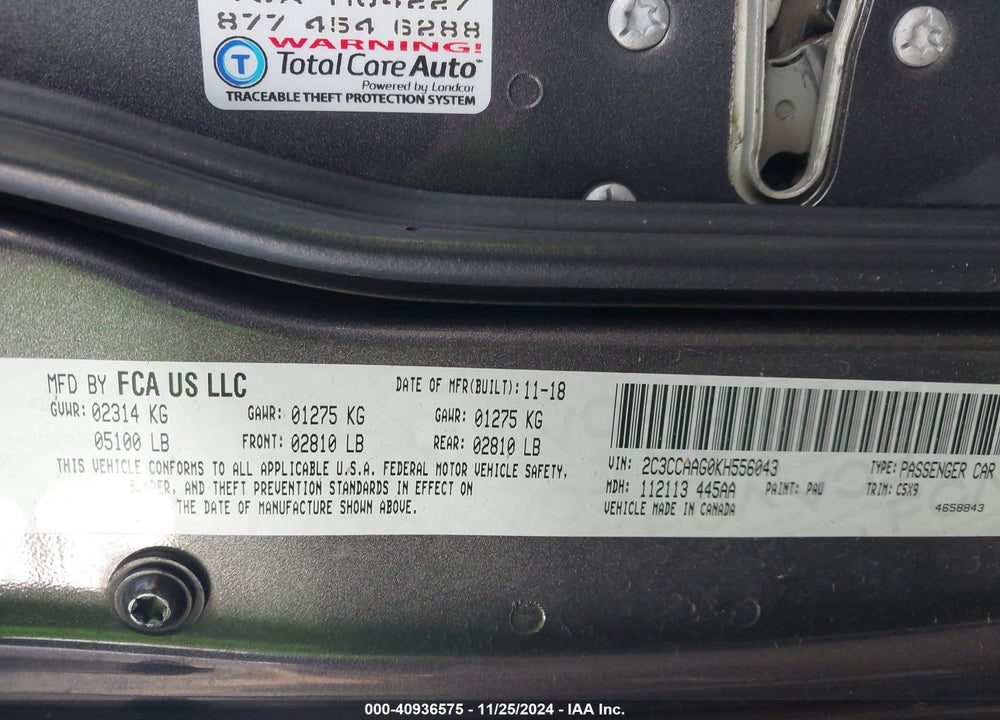 2019 CHRYSLER 300 VIN: 2C3CCAAG0KH556043