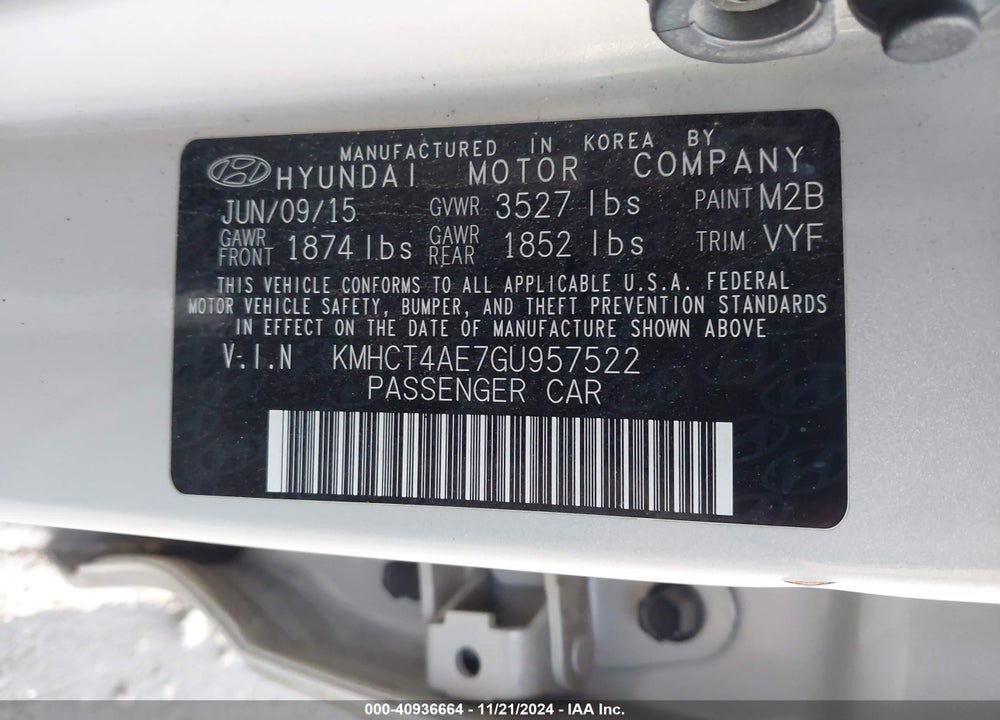 2016 HYUNDAI ACCENT SE VIN: KMHCT4AE7GU957522