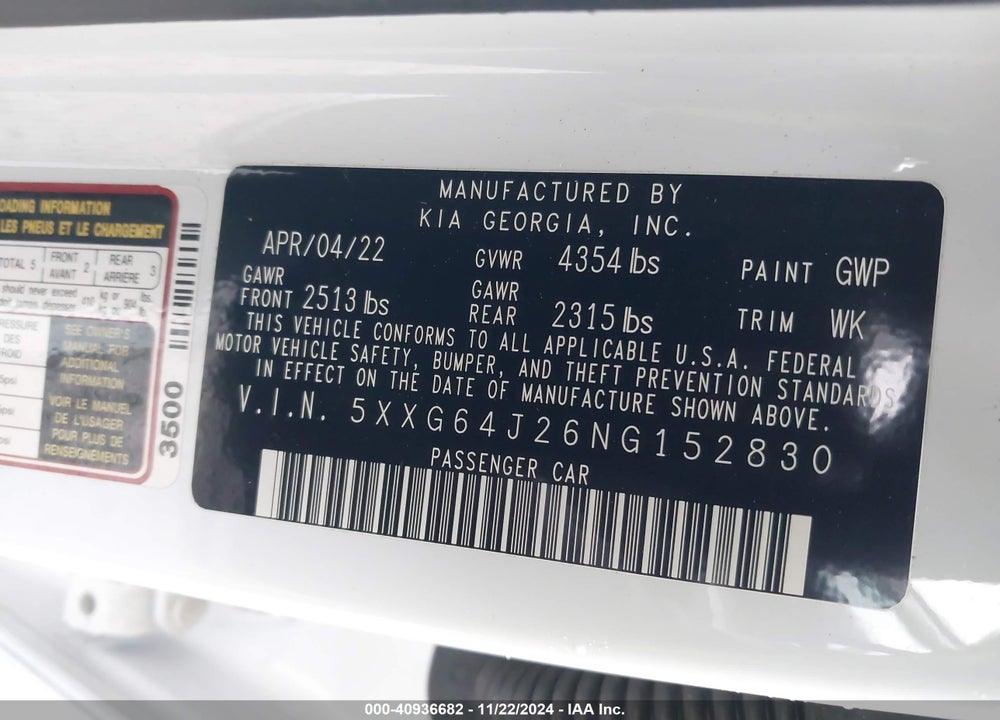 2022 KIA K5 GT LINE VIN: 5XXG64J26NG152830