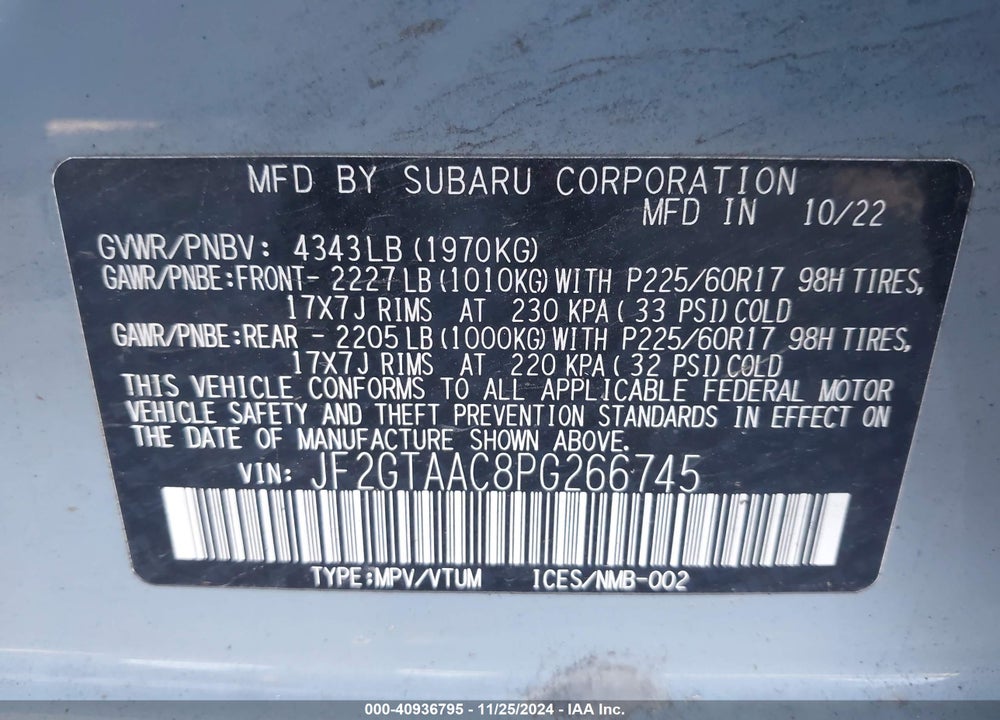 2023 SUBARU CROSSTREK VIN: JF2GTAAC8PG266745