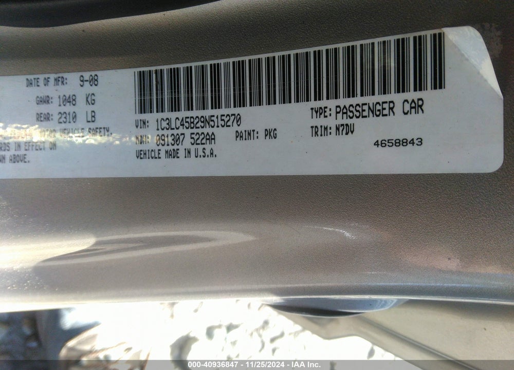2009 CHRYSLER SEBRING VIN: 1C3LC45B29N515270