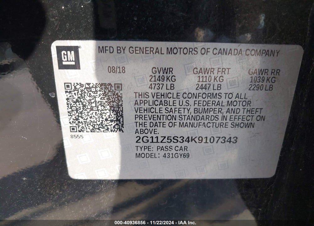 2019 CHEVROLET IMPALA LT VIN: 2G11Z5S34K9107343