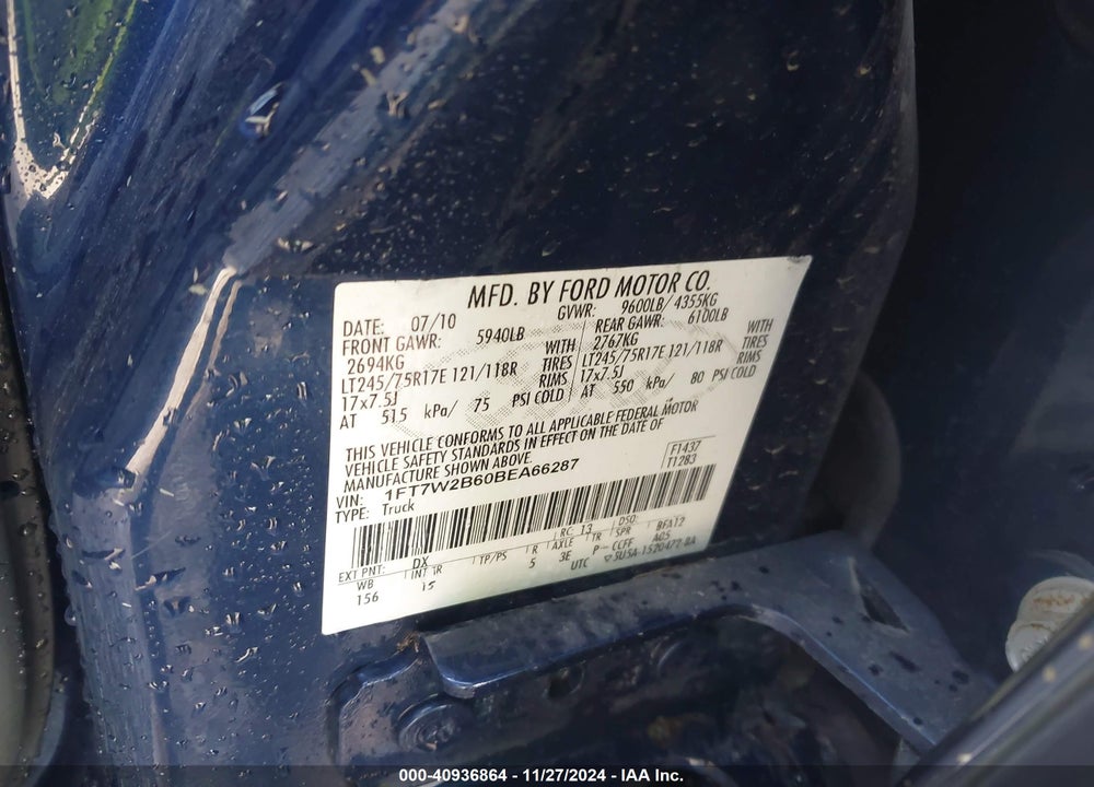 2011 FORD F-250 XL VIN: 1FT7W2B60BEA66287