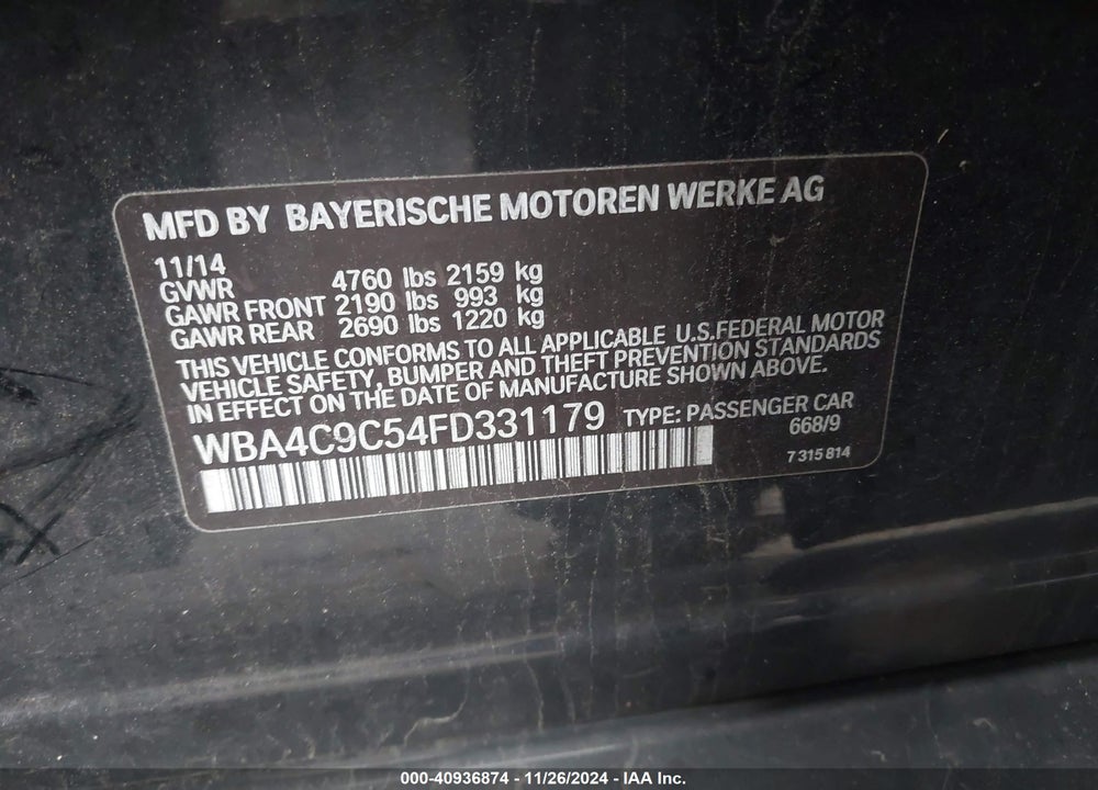2015 BMW 428 GRAN COUPE XDRIVE VIN: WBA4C9C54FD331179