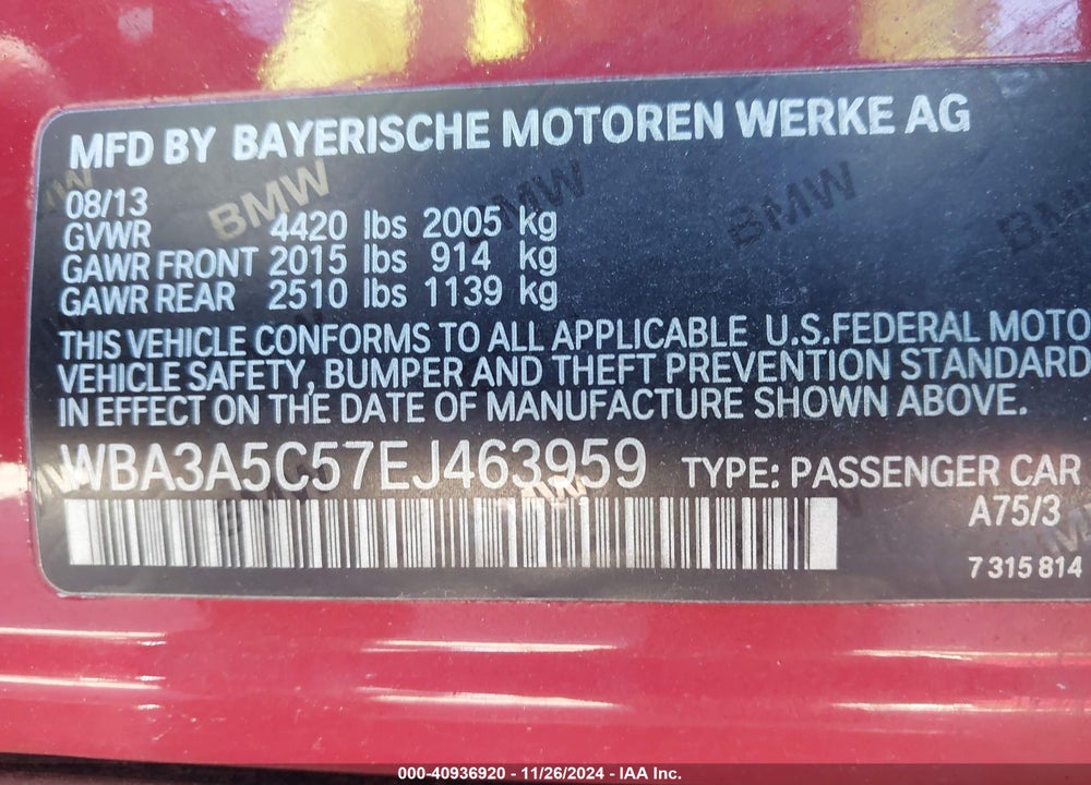2014 BMW 328 VIN: WBA3A5C57EJ463959